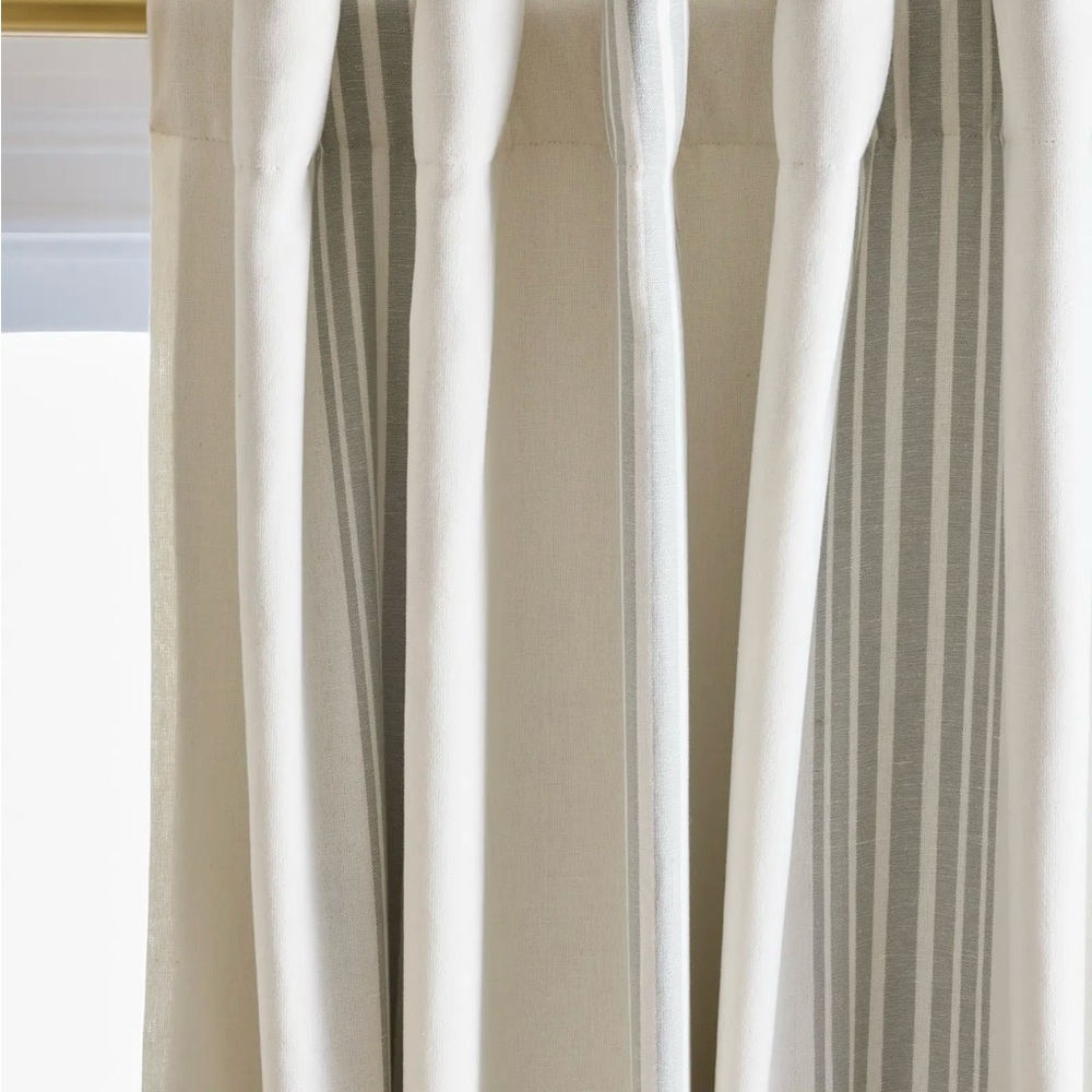 Quince NEW coastal stripe linen room darkening curtain panel 48 x 84 Ret $159